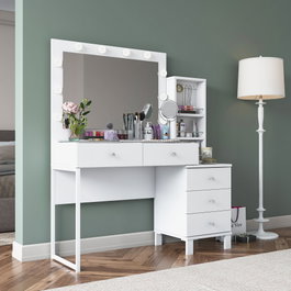 Hanah Home Mesa de Maquillaje Blanca con 10 Focos